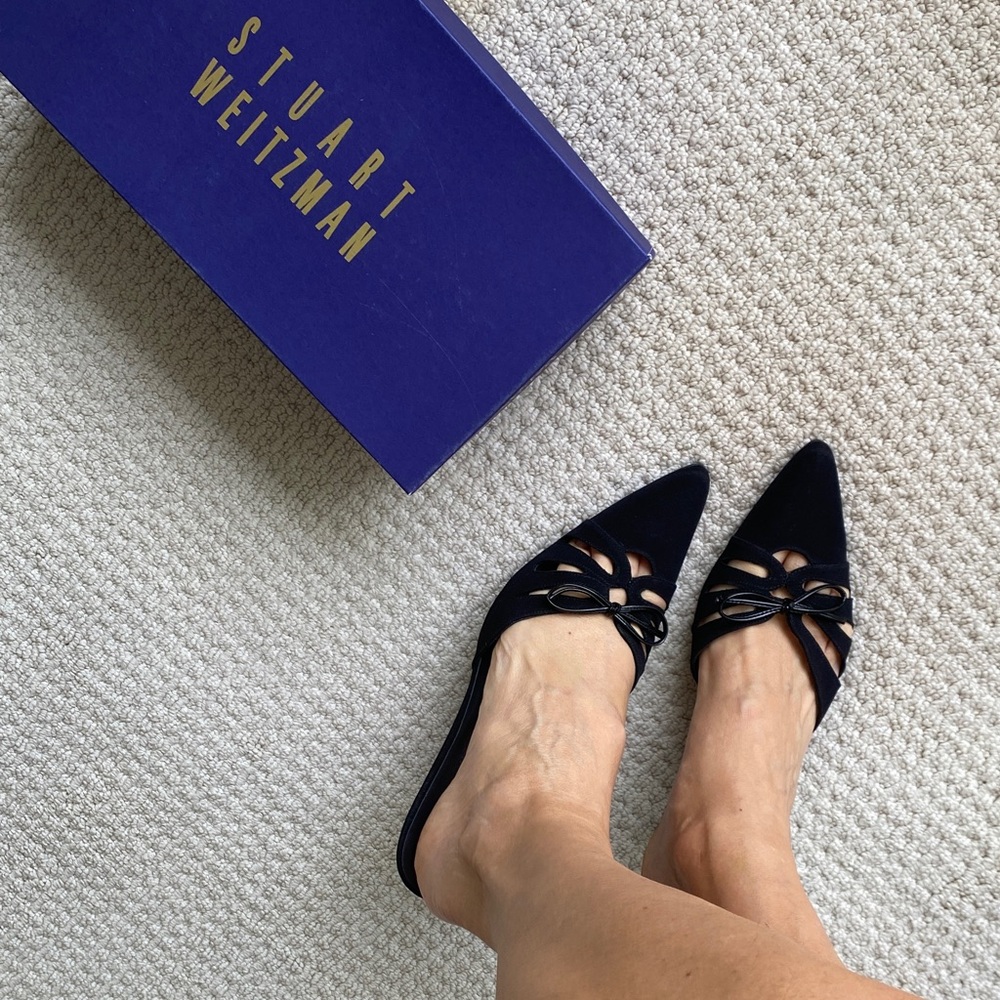 Worn Once! Stuart Weitzman Black Fabric Slide Mules Sz 10M
